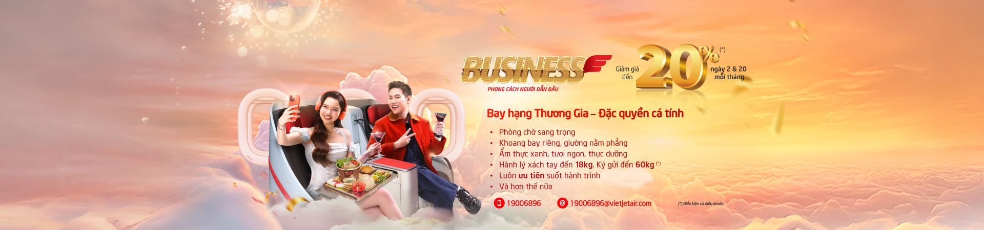 Phong cách người dẫn đầu đặc quyền dành cho hạng thương gia ưu đãi 20% ngày 2 và ngày 20 hàng tháng