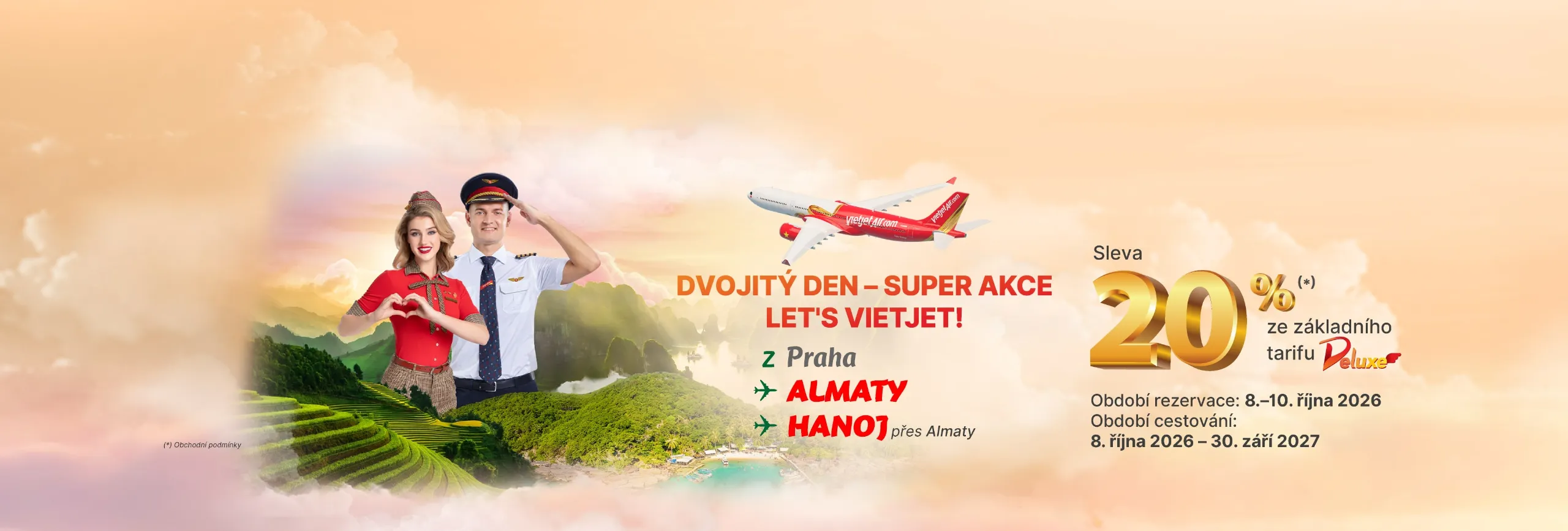 DVOJITÝ DEN - SUPER VÝPRODEJ. LEŤME S VIETJET – SLEVA AŽ 20 % NA TŘÍDY ECO, DELUXE (8.–10. října 2026)