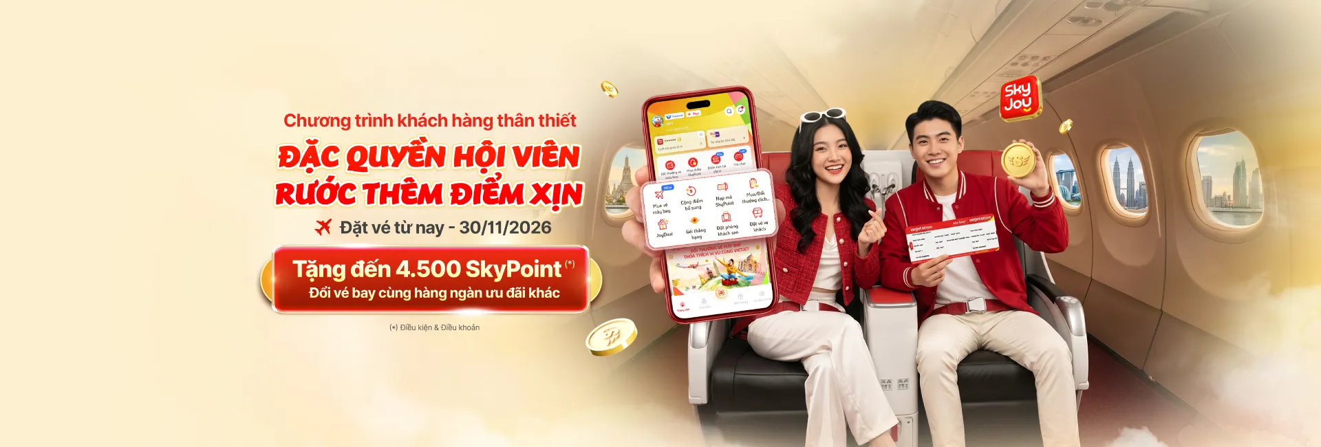 Tặng thêm điểm SkyPoint khi mua vé máy bay Vietjet